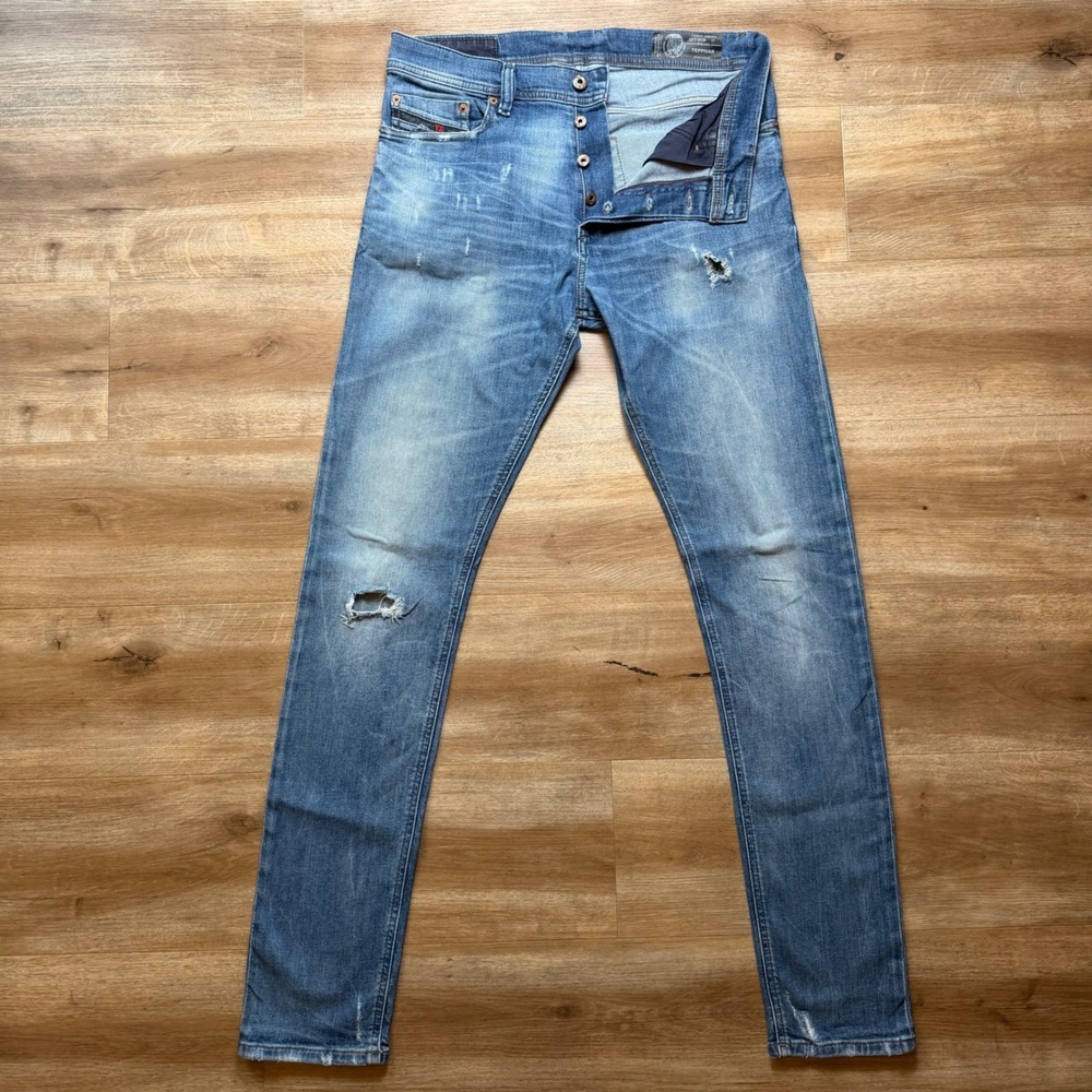 Diesel Tepphar Jeans Mens 30x32 Blue Slim Carrot Distressed Denim Stretch C84MX